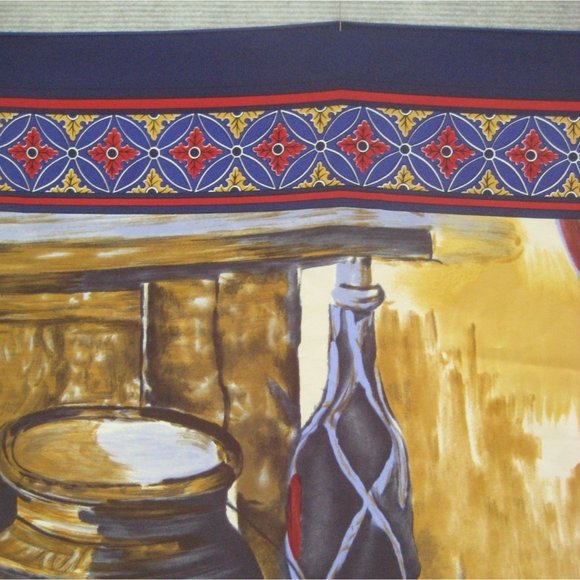 Art Still Life Scarf Square Synthetic 34 in Blue Apples Border - Picture 5 of 7